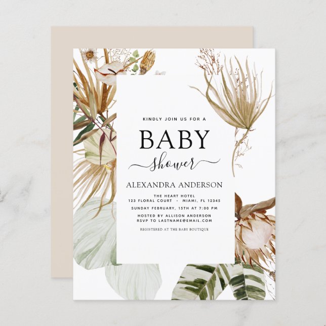 Budget Pampas Grass Boho Tropical Baby Shower (Front/Back)