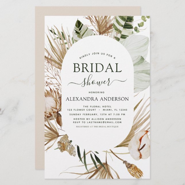 Budget Pampas Grass Boho Tropical Bridal Shower (Front/Back)