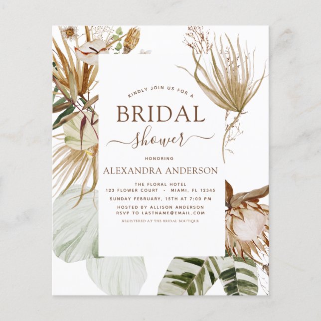 Budget Pampas Grass Boho Tropical Bridal Shower Fl Flyer (Front)