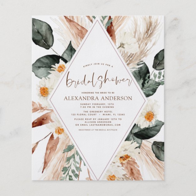 Budget Pampas Grass Bridal Shower Boho Eucalyptus  Flyer