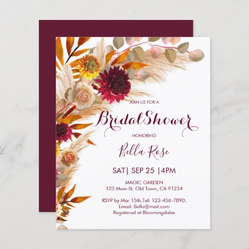 Budget Pampas Grass  Floral Bridal Shower Invite