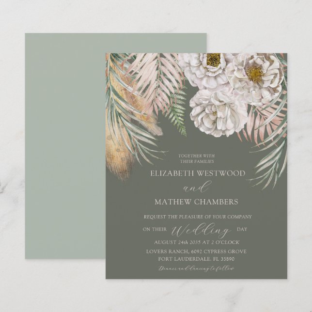 Budget Pampas Grass & Floral Sage Green Wedding  (Front/Back)