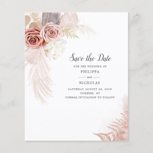 Budget Pampas Grass Floral Script Save The Date