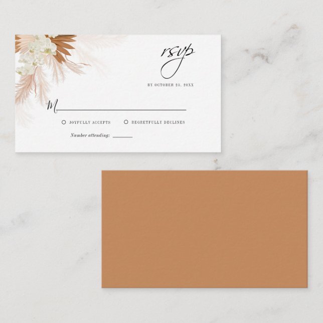 Budget Pampas Grass Floral Wedding RSVP Card (Front/Back)
