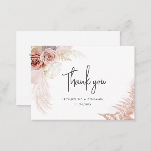 Budget Pampas Grass Floral Wedding Thank You Card