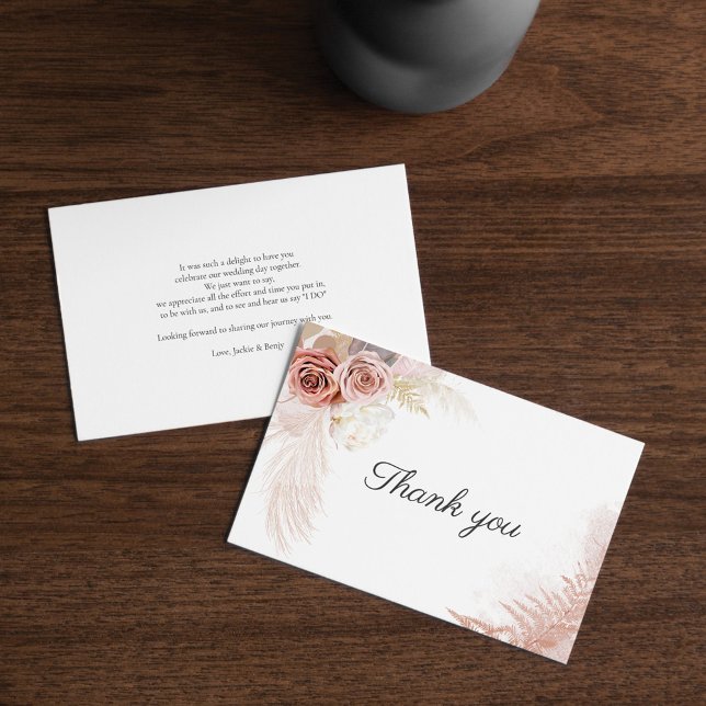 Budget Pampas Grass Floral Wedding Thank You Card (Creator Uploaded)
