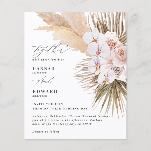 budget Pampas grass foliage orchid rustic wedding Flyer (Front)