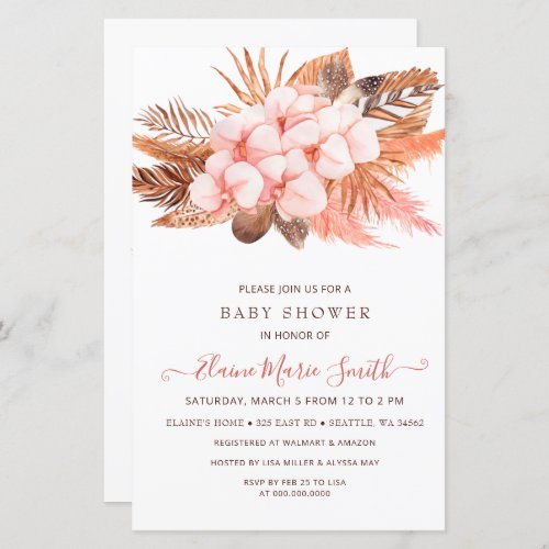 Budget Pampas Grass Girl Baby Shower Invitation