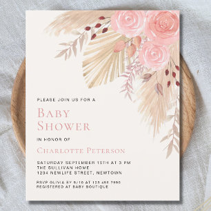 Budget Pampas Grass Girl's Baby Shower Invitation