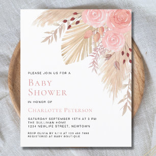 Budget Pampas Grass Girl's Baby Shower Invitation