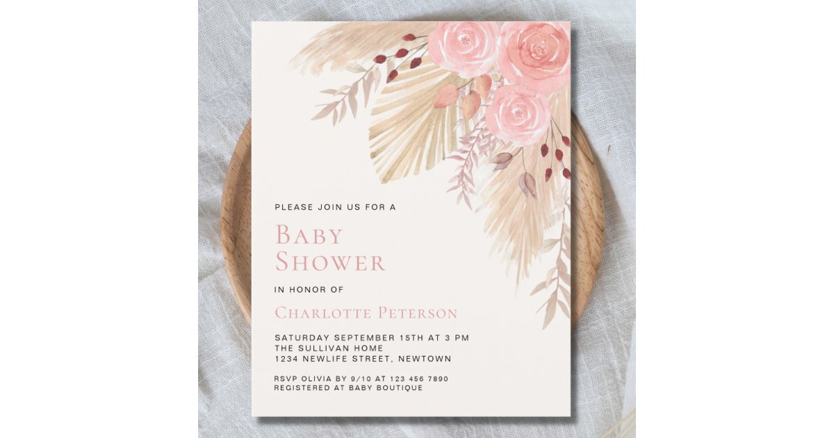 Budget Pampas Grass Girl's Baby Shower Invitation | Zazzle