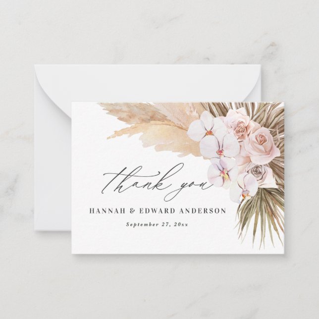 budget Pampas grass modern boho wedding thank you Note Card (Front)