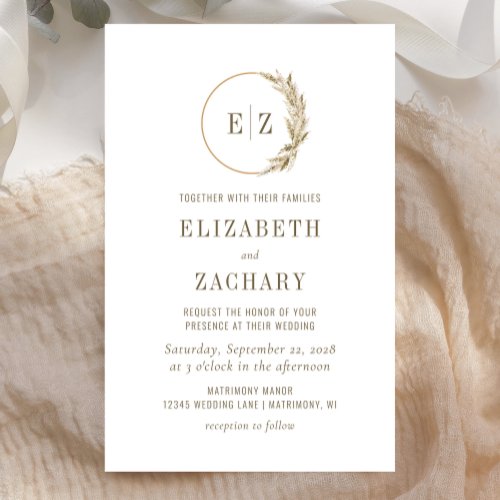 Budget Pampas Grass Monogram Wedding Invitation