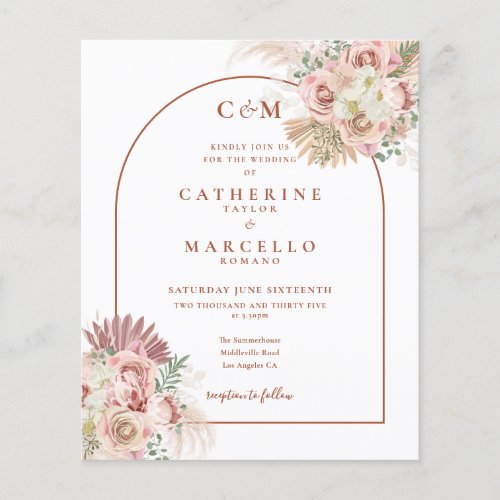 Budget Pampas Grass Monogram Wedding Invitation