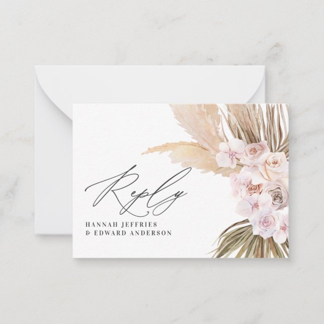 budget pampas grass natural pink wedding RSVP Note Card (Front)