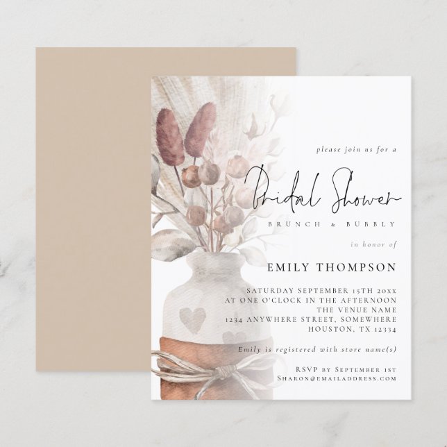 Budget Pampas Grass Overlay  Bridal Shower Invite (Front/Back)