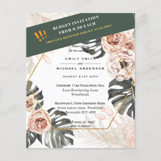 BUDGET PAMPAS GRASS Peach Tan Wedding INVITATIONS Flyer