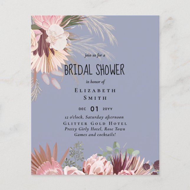 BUDGET Pampas Grass PHOTO Bridal Shower Invite Flyer (Front)