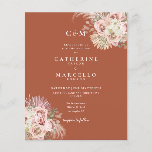 Budget Pampas Grass Photo Monogram Wedding Invite