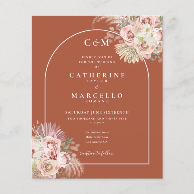 Budget Pampas Grass Photo Monogram Wedding Invite (Front)