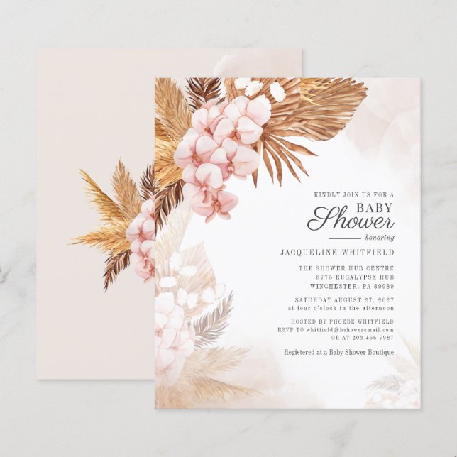 Budget Pampas Grass Pink Floral Palm Baby Shower (Front/Back)