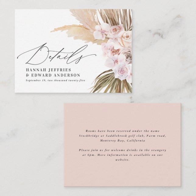 budget pampas grass rustic wedding RSVP  Note Card (Front/Back)