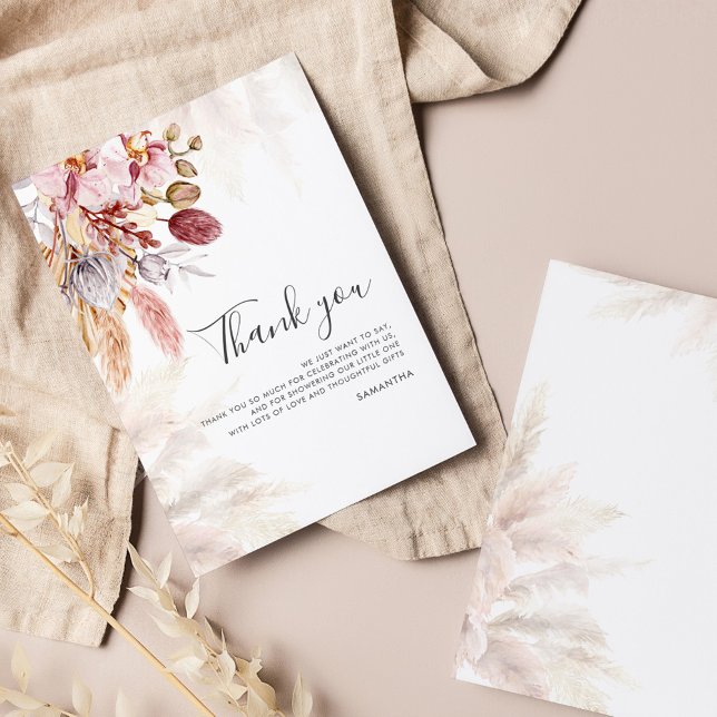 Budget Pampas Grass Script Baby Shower Thank You Note Card (Pampas Grass Dried Palms Terracotta Baby Shower Thank You Card)