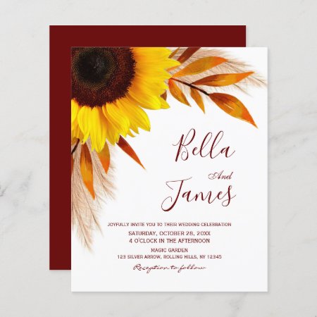 Budget Pampas Grass Sunflower Wedding Invitations