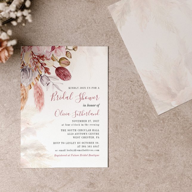 Budget Pampas Grass Tan Bridal Shower Invitation (Creator Uploaded)