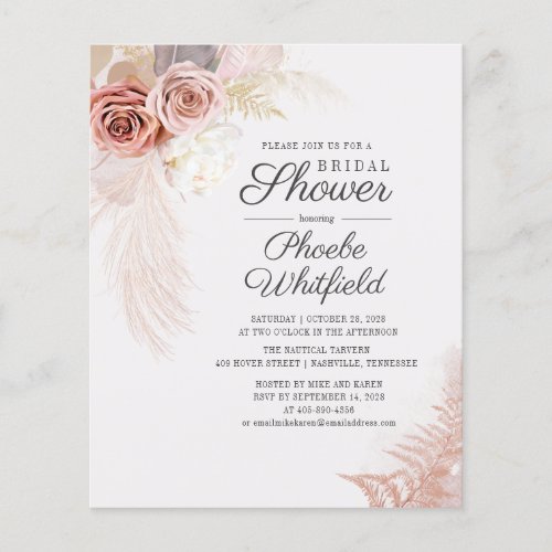 Budget Pampas Grass Tan Bridal Shower Invitation