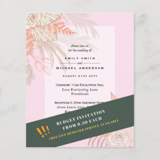 BUDGET Pampas Grass Terracotta Pink Wedding Invite Flyer