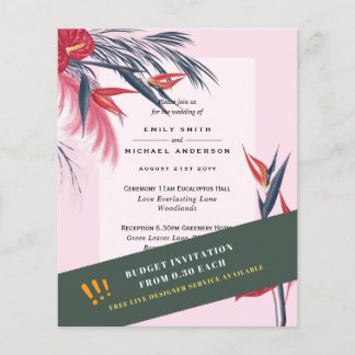 BUDGET Pampas Grass Tropical Pink Wedding Invite Flyer