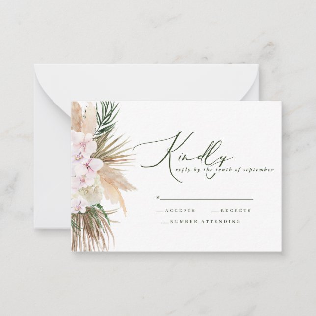 budget pampas grass wedding rustic reply note card (Front)