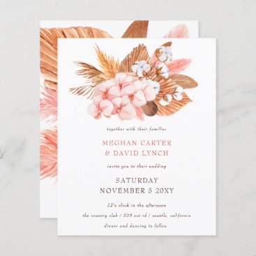 Budget Pampas Orchids Blush Wedding Invitation