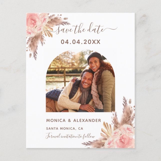 Budget pampas photo qr code wedding Save the Date (Front)