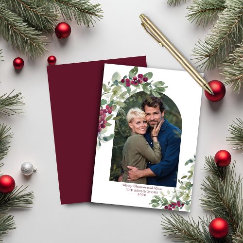 BUDGET PAPER Burgundy Greenery Arch Christmas Card