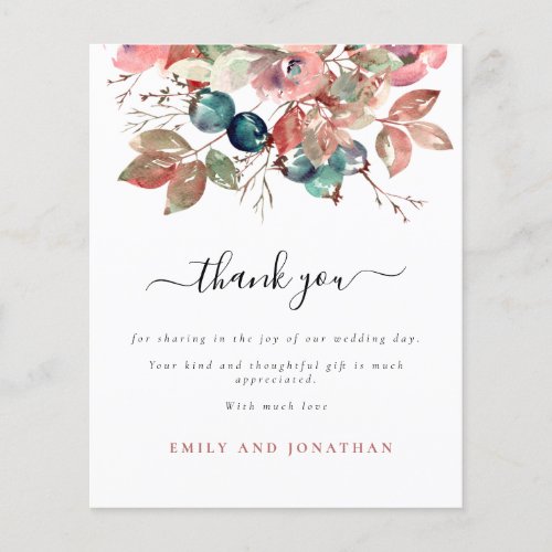 Budget PAPER FLYER  Pink Floral Wedding Thank You