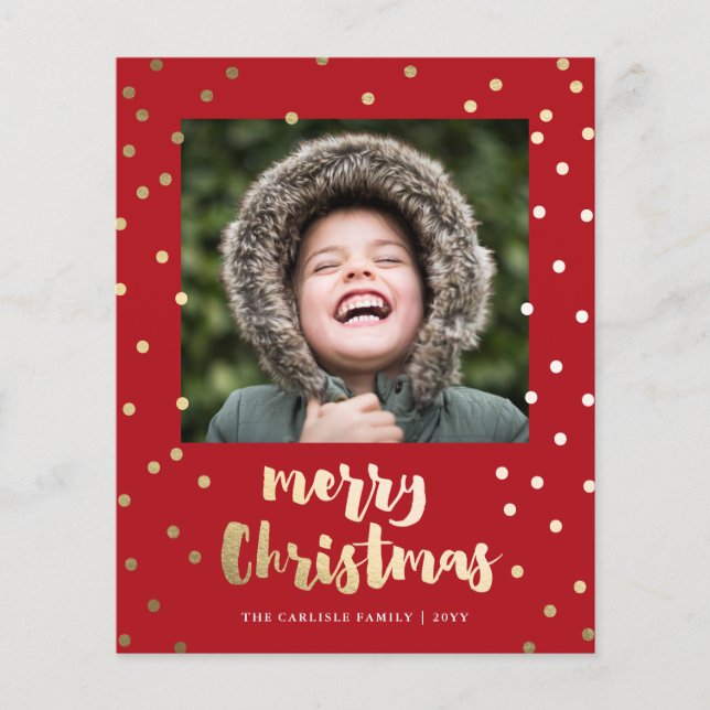 Budget Paper Gold Script Merry Christmas Card (Front)