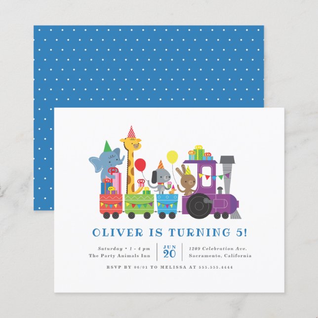 Budget Party Animals Train Kids Birthday Party (Front/Back)