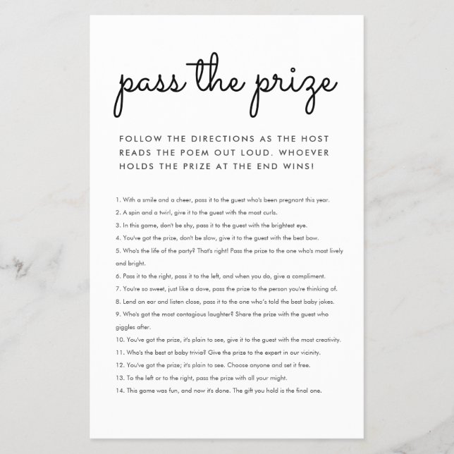 Budget Pass the prize Baby Shower game simple Flyer (Front)