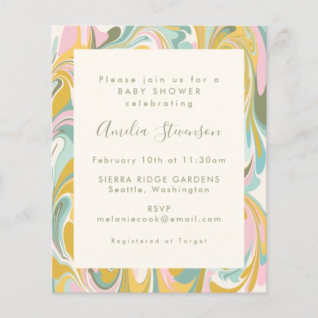 Budget Pastel Abstract Marble Baby Shower Invite (Front)