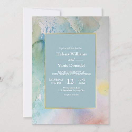 Budget Pastel Blue  Watercolor Summer Wedding  Invitation