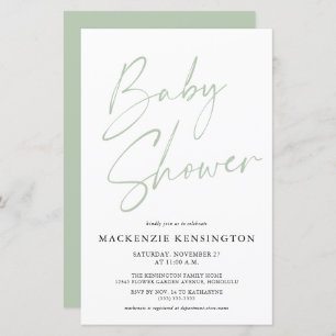 Budget Pastel Sage Green Simple Script Baby Shower