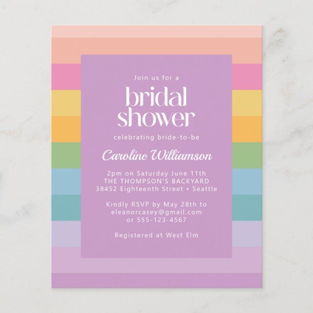 Budget Pastel Stripe Rainbow Purple Bridal Shower (Front)