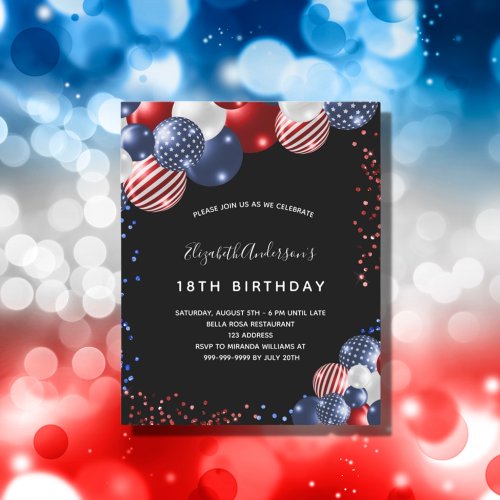 Budget patriotic birthday black invitation