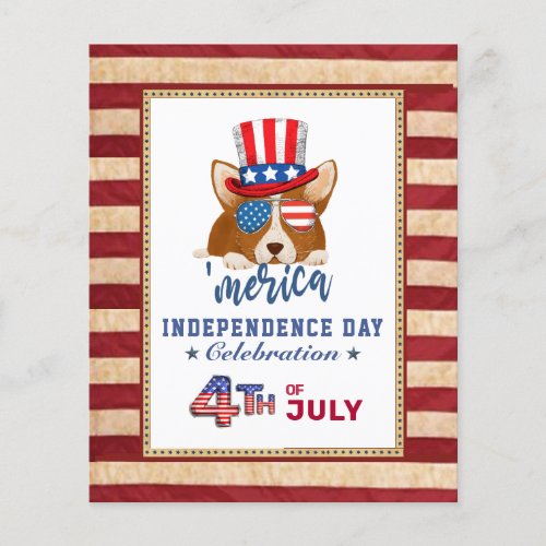 BUDGET Patriotic Corgi 4th of JULY Party Invitate Flyer