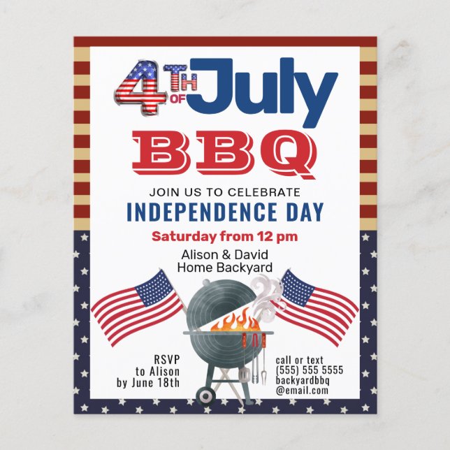 BUDGET Patriotic Flag 4th of July BBQ Invitation (Front)