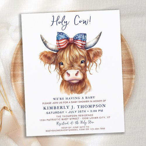 Budget Patriotic Highland Cow Baby Shower Invite