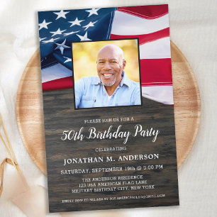 Budget Patriotic Photo American Flag Birthday Invi