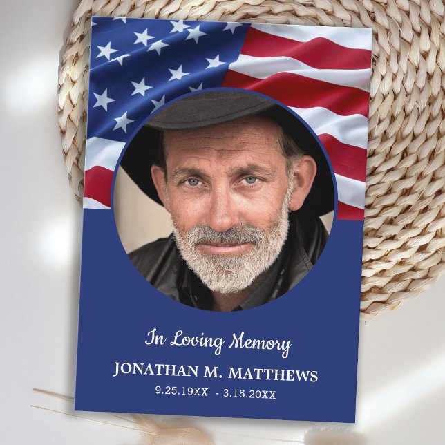 Budget Patriotic Photo Memorial Funeral Thank You Note Card (Creator Uploaded)